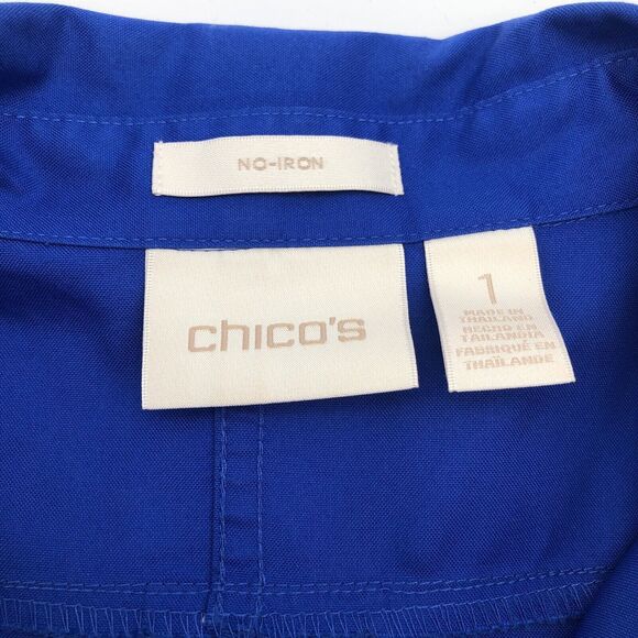 CHICO’S Blue Cotton 3/4 Sleeve Button Down Celisa Shirt Size 1 - Picture 2 of 9